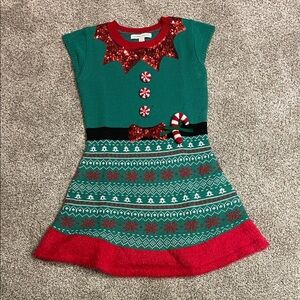 Holiday Cheer Kids Dress in Green and Red with sequins